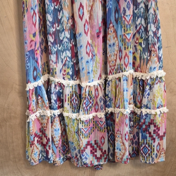 Multi-Color Smocked Tiered Midi Dress with Tassel Straps - Picture 4 of 5